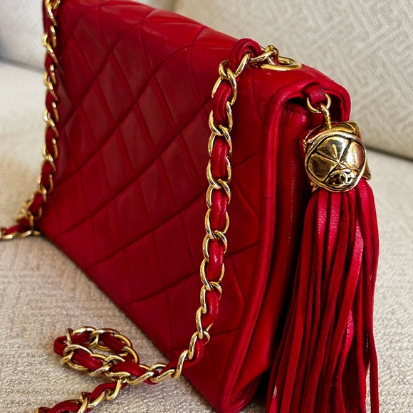 Authentic Chanel Vintage Rectangle Flap Tassel Handbag - Picture 11 of 12